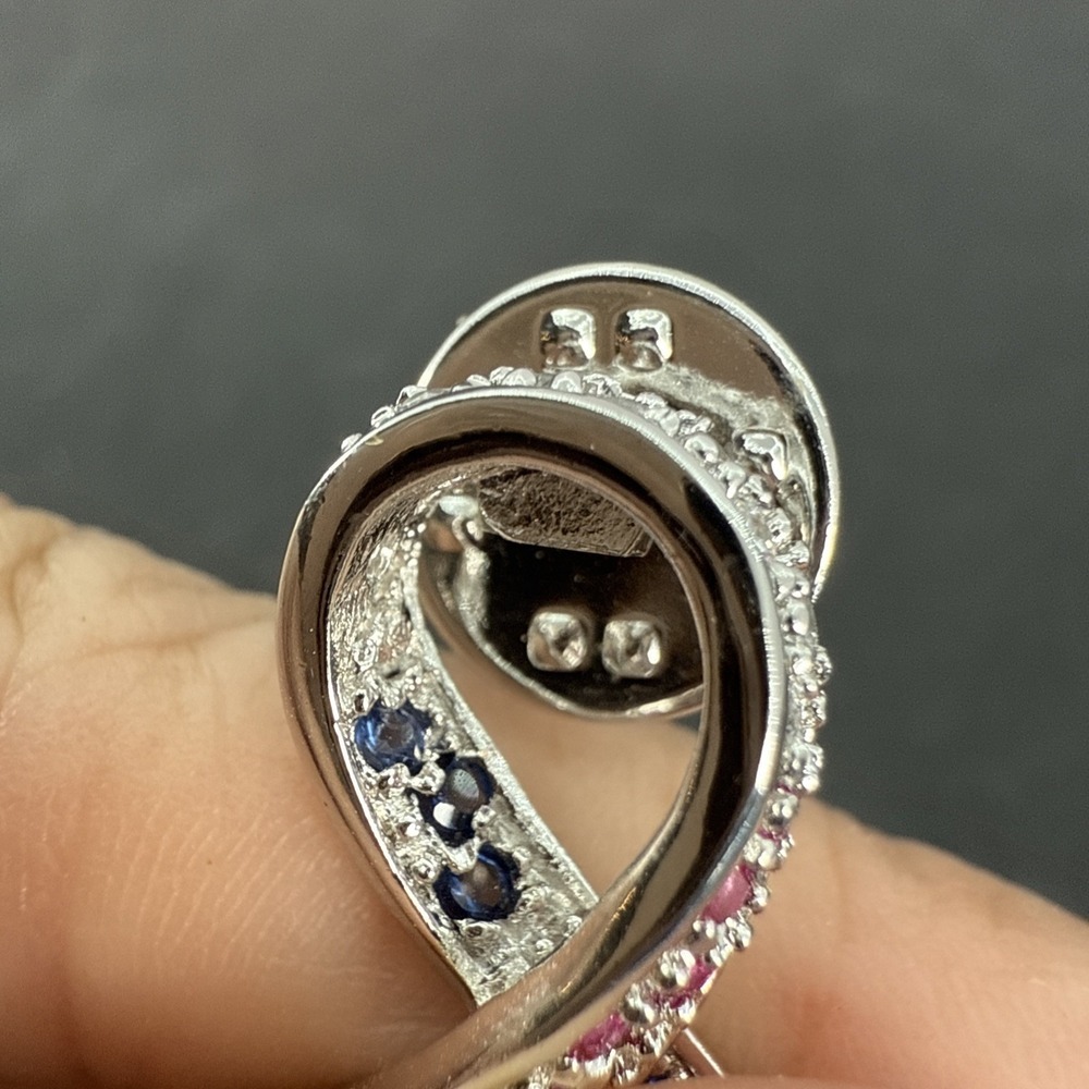 Red White Blue Jewels Ribbon Pin Nice Design & Quality - Picture 5 of 9